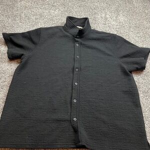 DISTORTION Mens XL Black Textured Short Sleeve‎ Collared Button Up Shirt